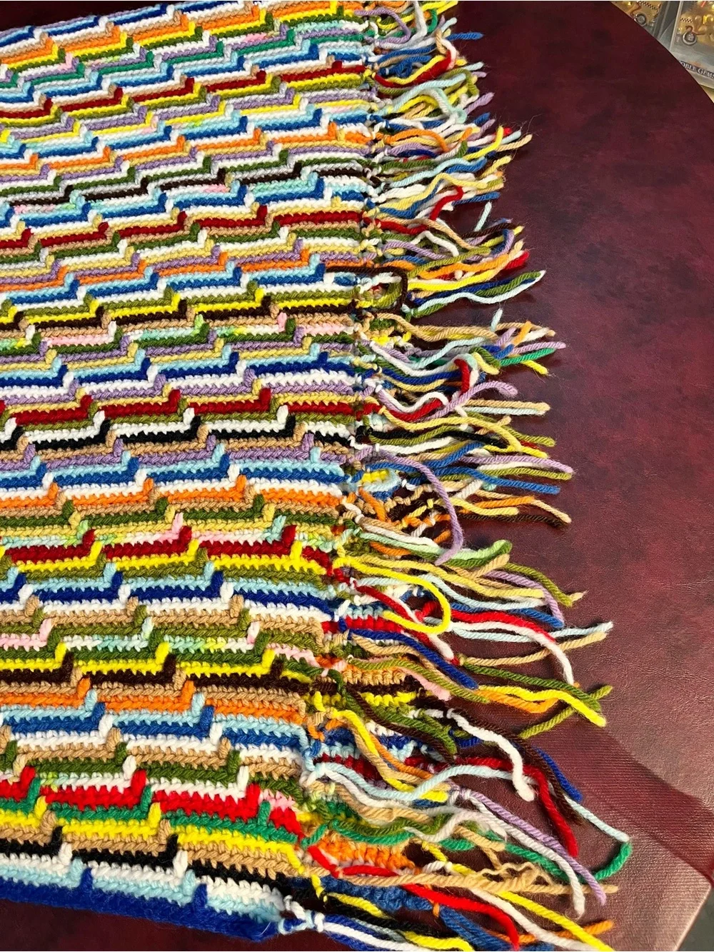Vintage Handmade Crochet Afghan Blanket Multi Color Striped Boho 48”x52”